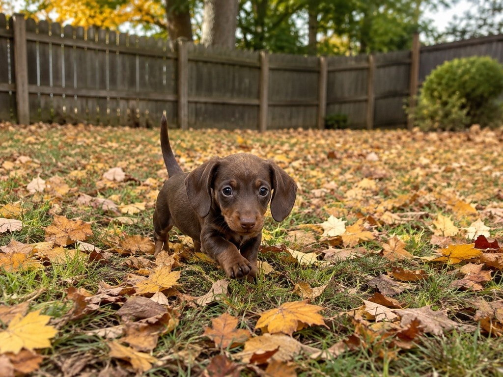Cucciolo di Bassotto tra le foglie